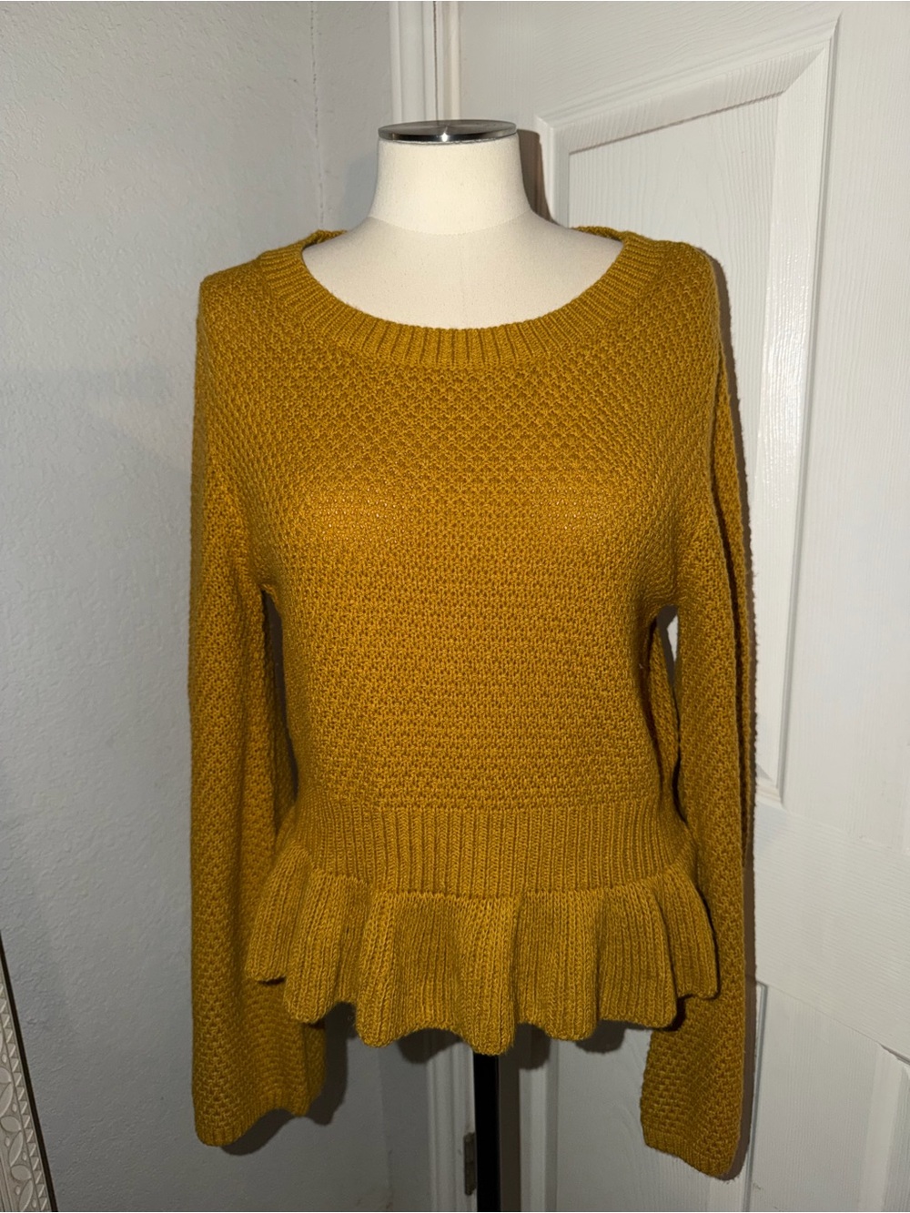 Alya Mustard Peplum Crewneck Sweater
